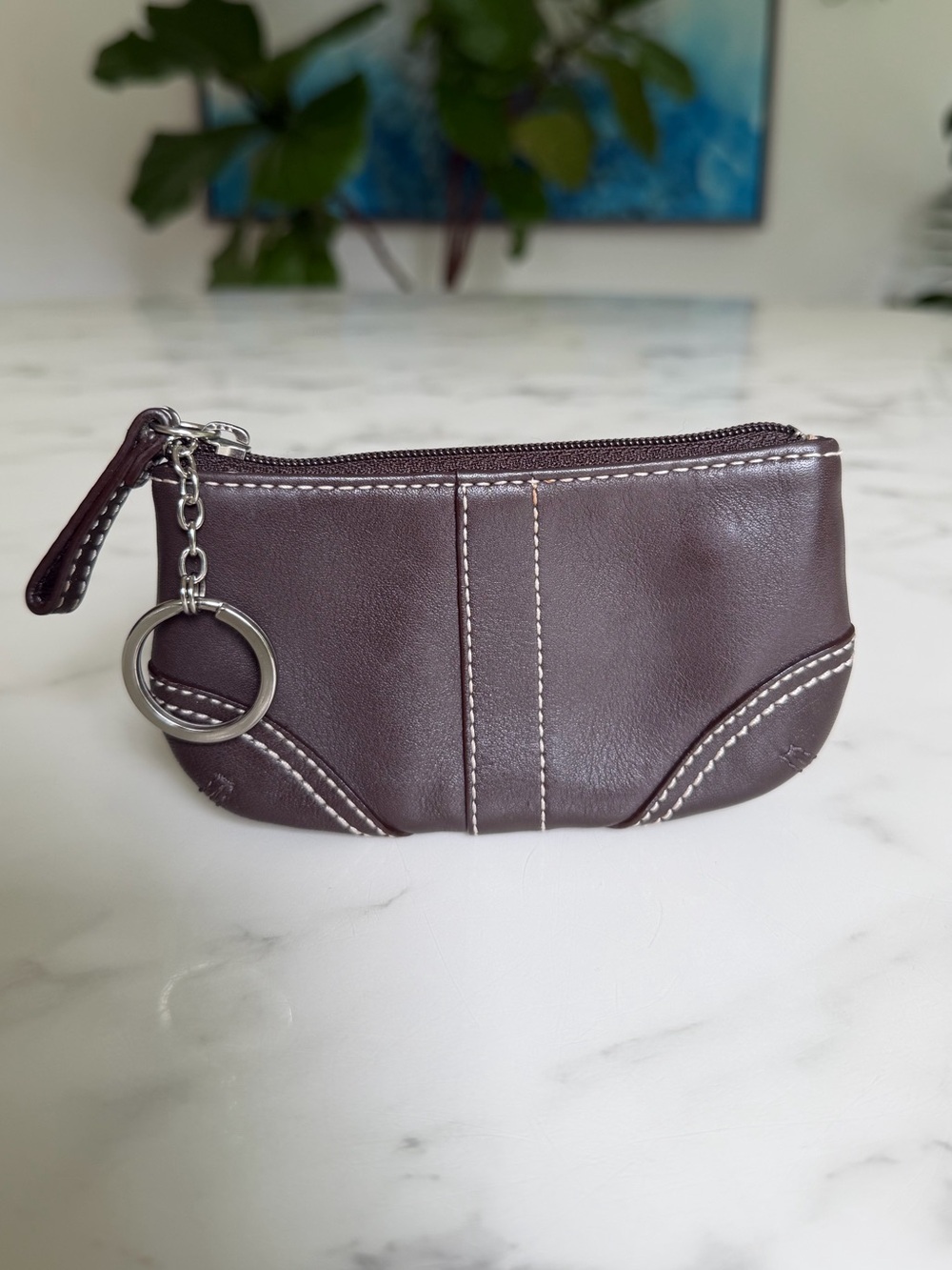Coach Vintage Y2K Soho Leather Medium Skinny Coin Purse Dark Brown w/ Key Ring